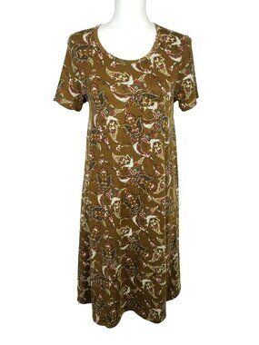 LulaRoe Stretch Dress Womens XS Extra Small Brown Gold Floral Art Stretch